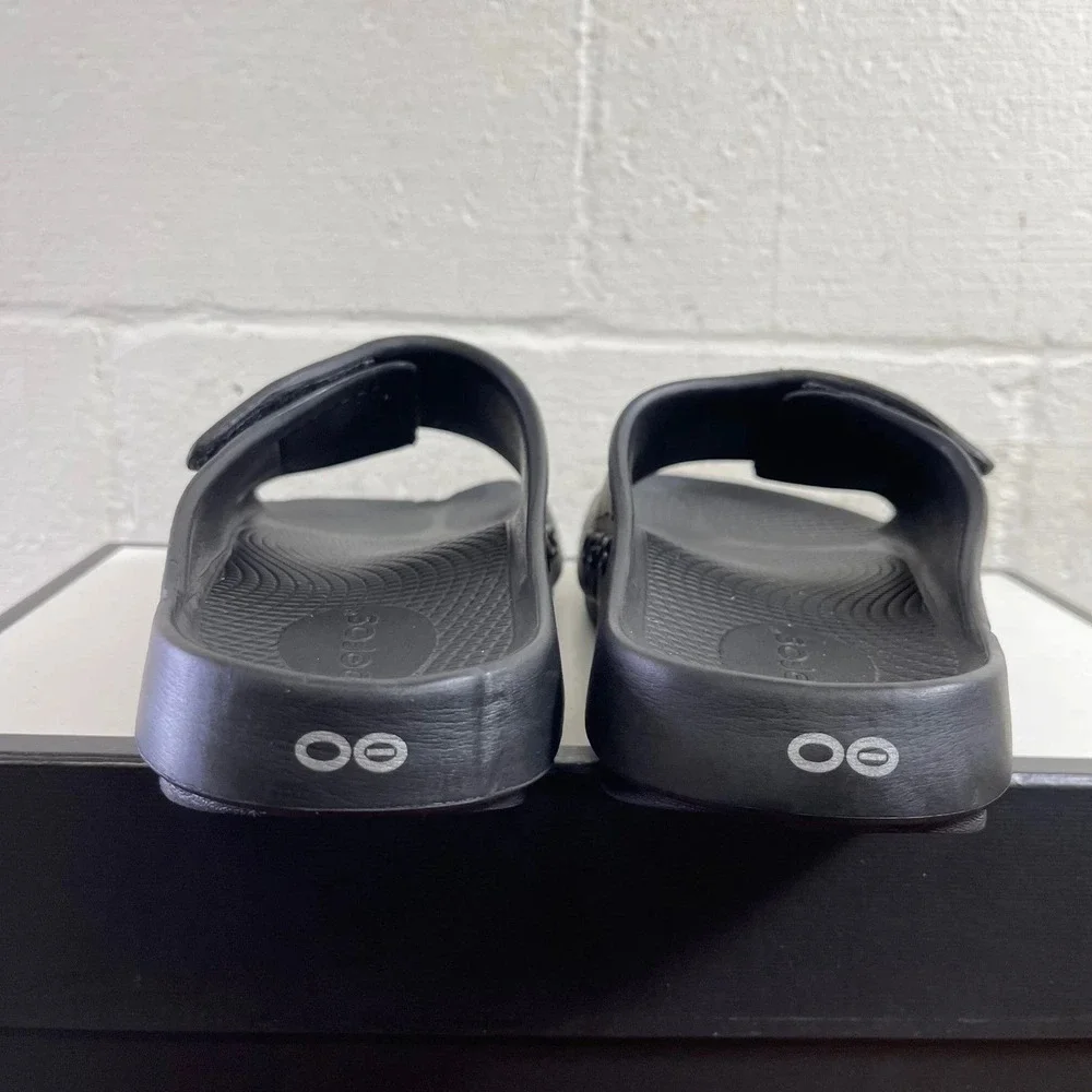 Oofos OOahh Sport Flex Black Green Camo Recovery Slide Sandals Mens 6 Womens 8